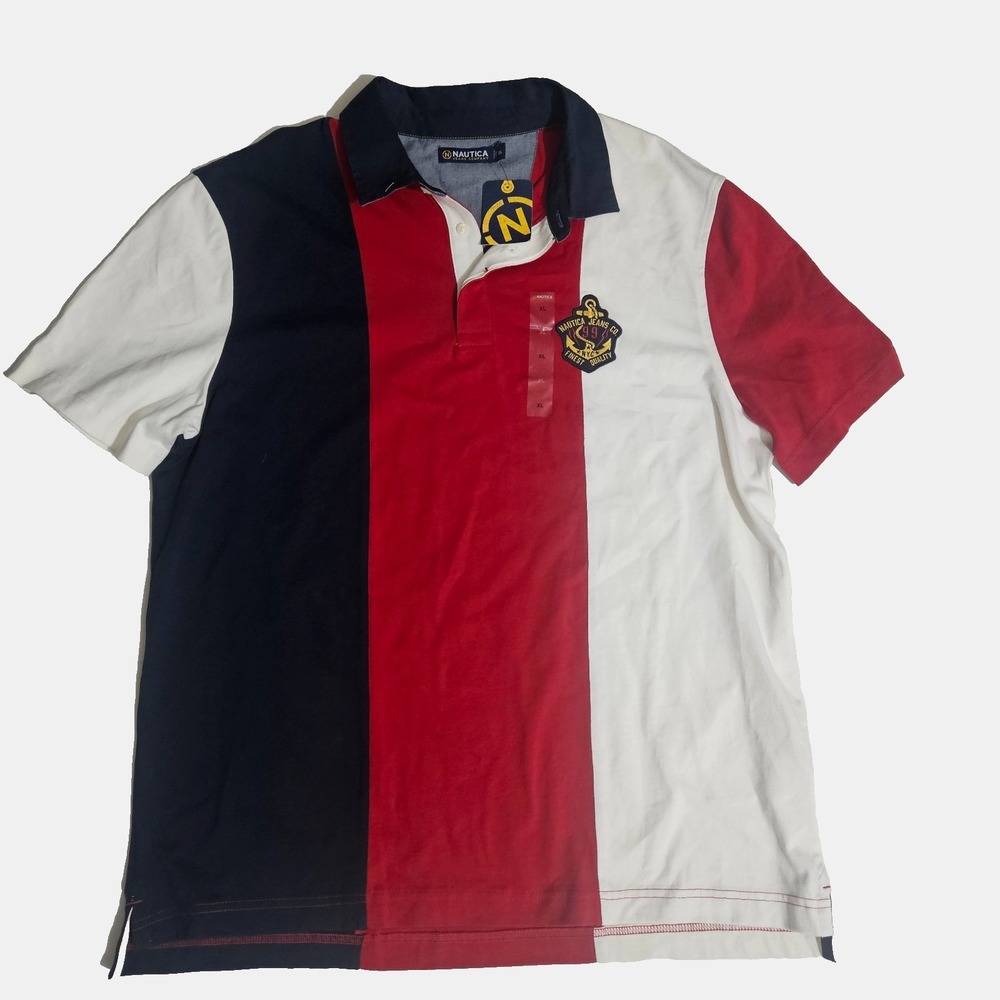 Nautica Colorblock Polo Shirt Red Navy White Size XL KR9302 Y2K NWT